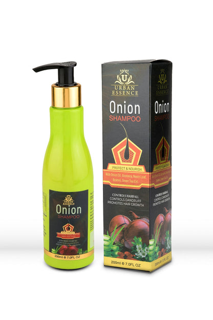 Urban Essence Onion Shampoo For Healthy Hair Growth And Hair Fall Control With Aloevera, Neem Leaf And 10 Other Natural Extracts, 200 Ml