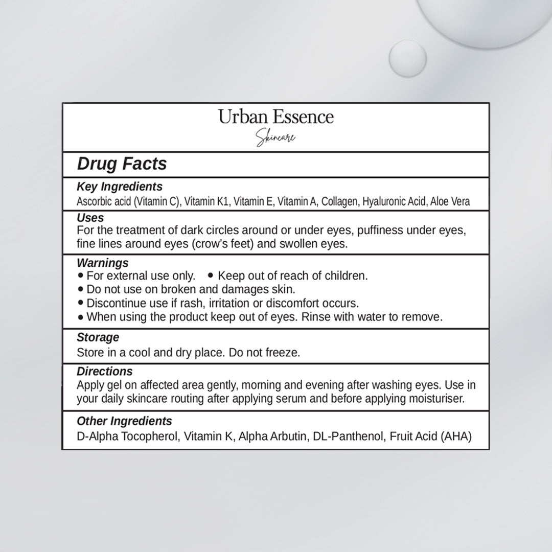 Urban Essence Lifting and Firming Under Eye Gel | 5% Vitamin C | 2% Collagen | 1% Vitamin K1 - 25g